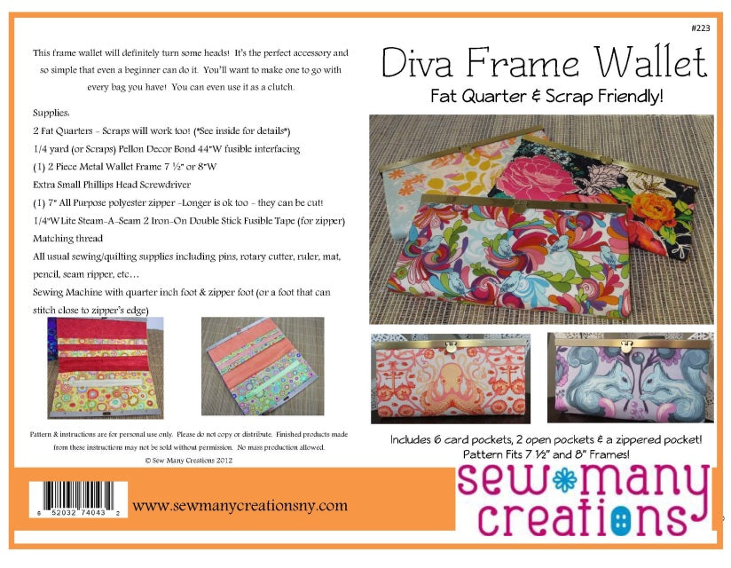 Paper Pattern - Diva Frame Wallet Pattern by Sew Many Creations