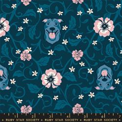 Dog Park by Sarah Watts - Pitbull Floral in Teal Navy