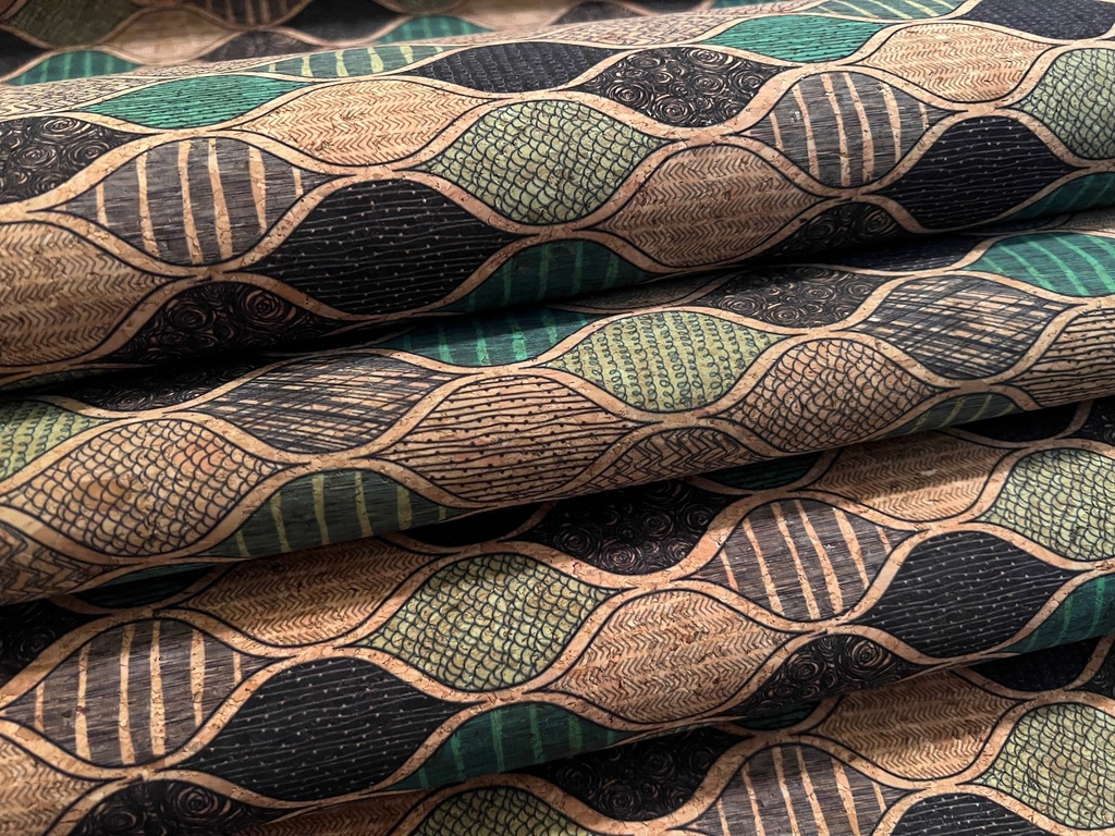 Cork Fabric - Sketchy Green Waves