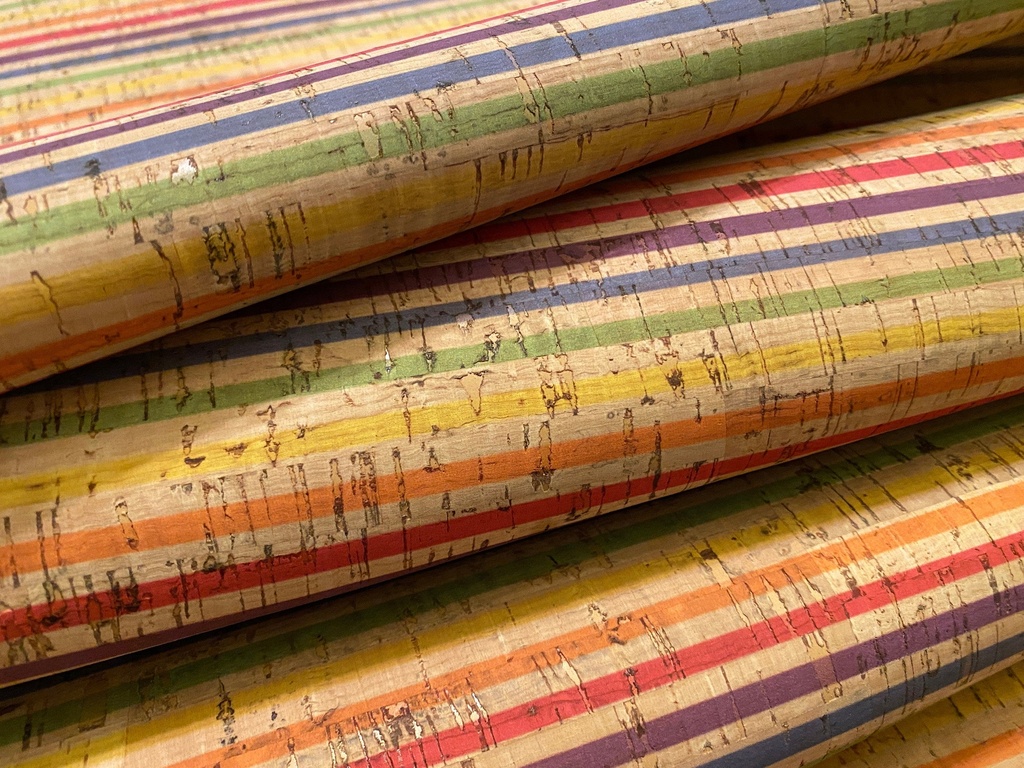 Cork Fabric - Rainbow Stripe on Natural