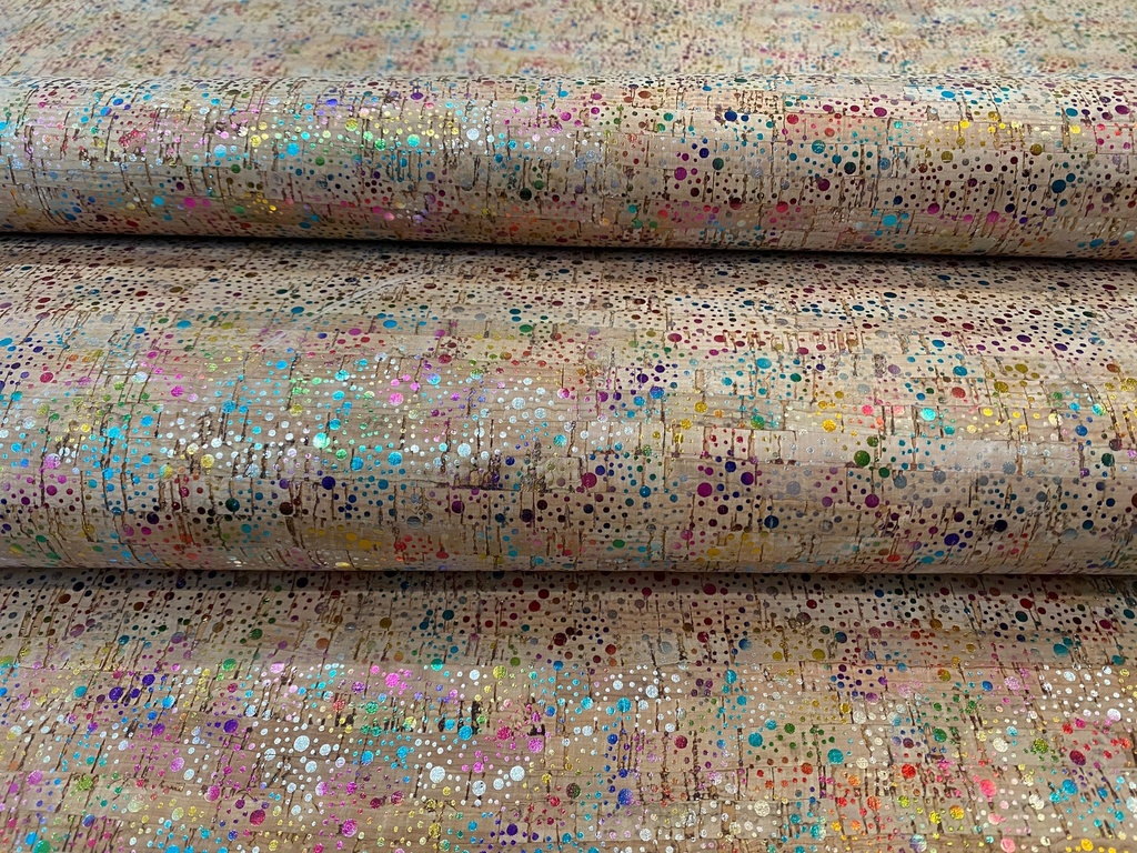 Cork Fabric - Rainbow Splatter on Natural