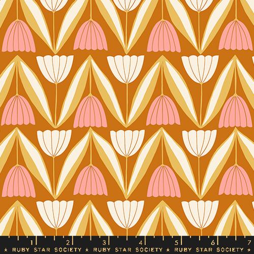 Endpaper by Jen Hewett - Retro Tulips in Saddle