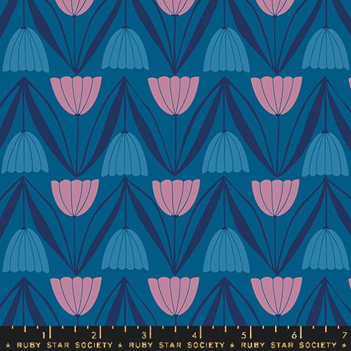 Endpaper by Jen Hewett - Retro Tulips in Blue Raspberry