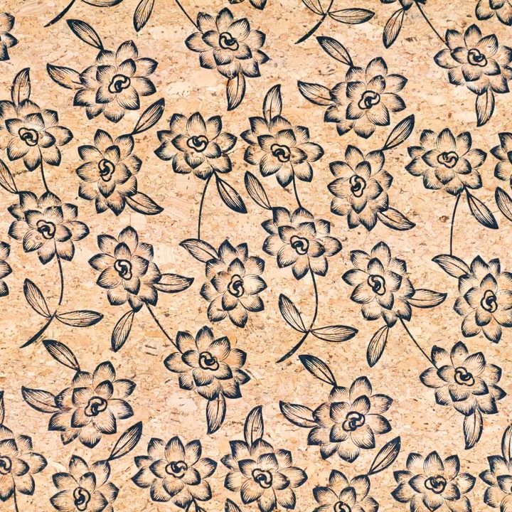 Cork Fabric - Elegant Black Flowers