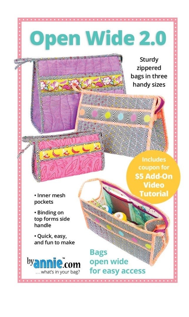 Paper Pattern - Open Wide 2.0 from ByAnnie - Pattern for Zippered Bags in 3 Sizes