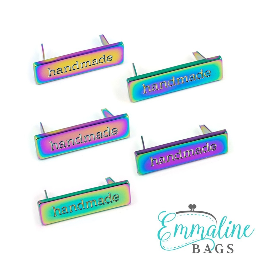 Metal Bag Label - "handmade" Iridescent Rainbow