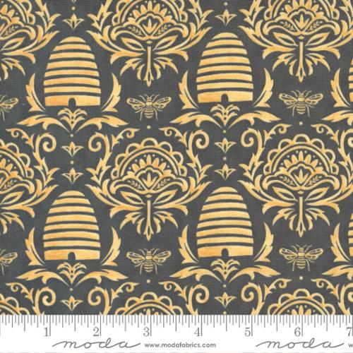 Honey Lavender for Moda - Bees Damask in Charcoal