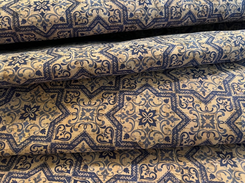 Cork Fabric - Blue Tiles