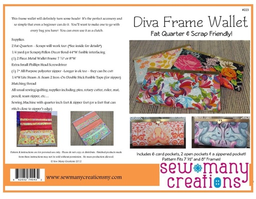 [PAT1032] Paper Pattern - Diva Frame Wallet Pattern by Sew Many Creations