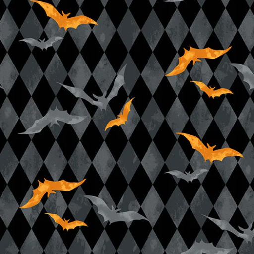 [A-9783-K] Midnight Haunt by Andover - Harlequin Bats in Slate