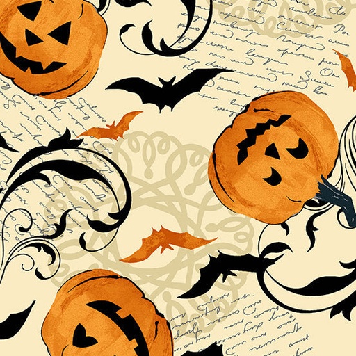 [A-9780-L] Midnight Haunt by Andover - Pumpkin Scroll in Parchment