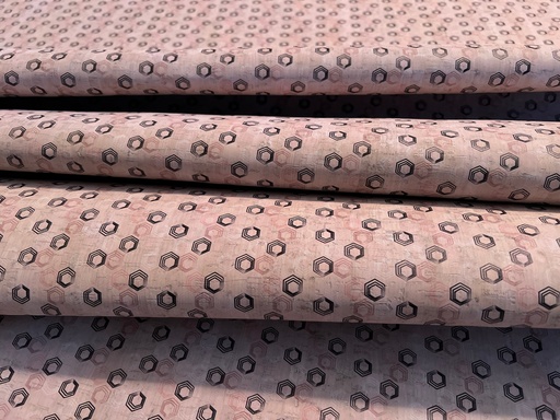 Cork Fabric - Pink & Black Hexies on Pale Pink