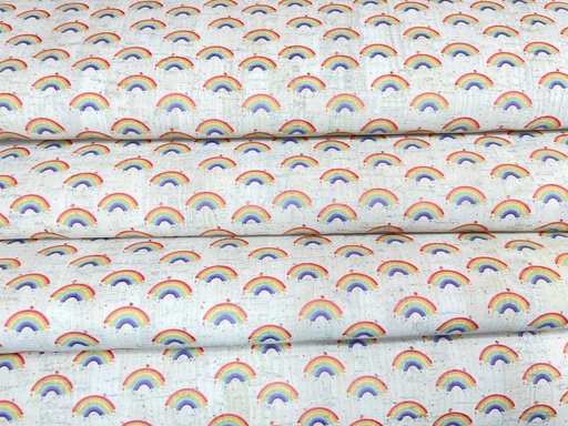 [CRK2353] Cork Fabric - Rainbows on White